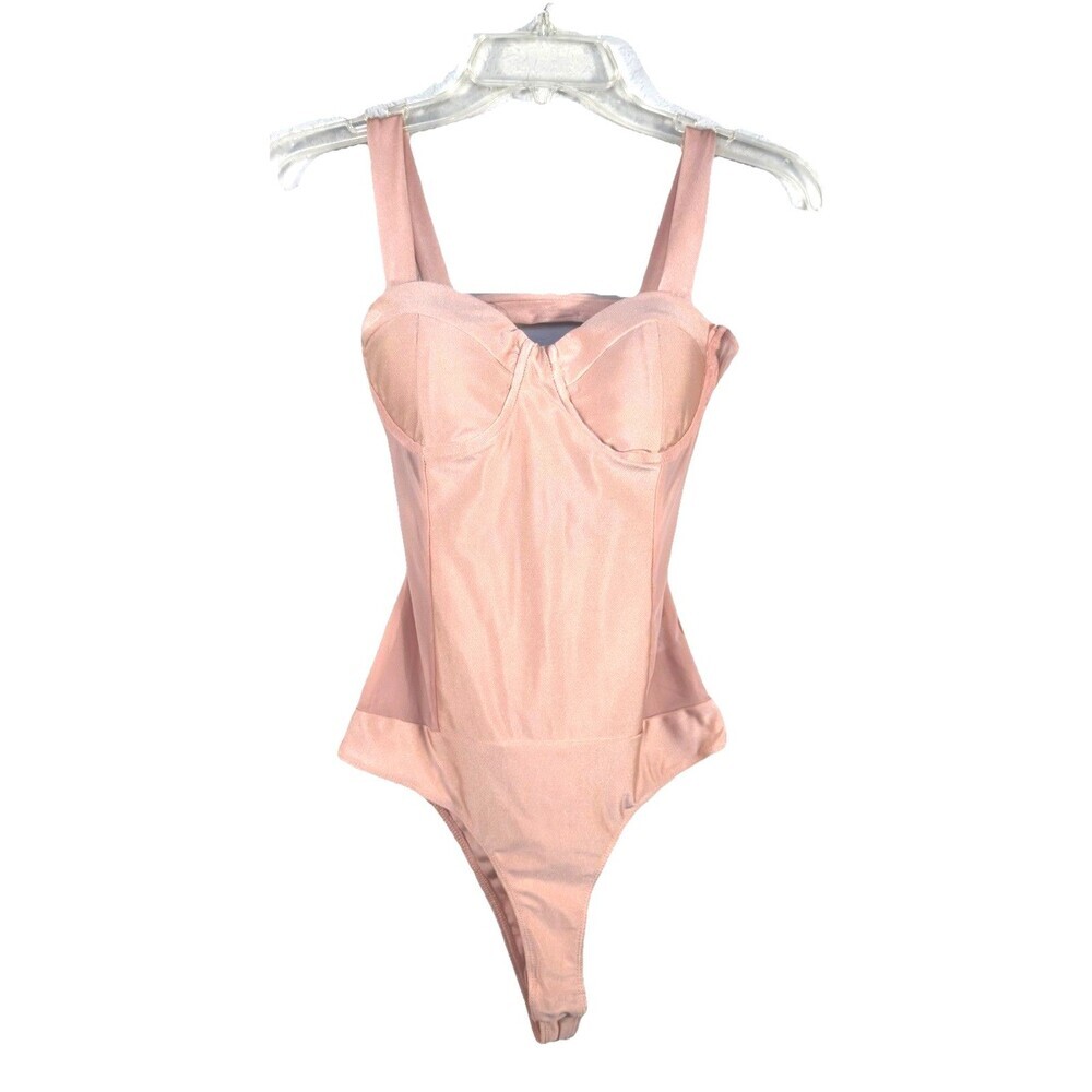 Chocolate USA Shimmer Bodysuit Small Pink Tie Back Bustier Y2K Coquette Top